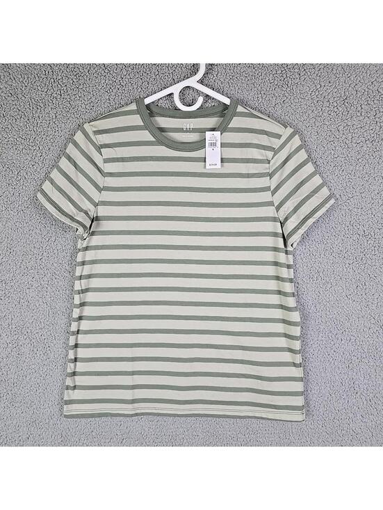 GAP Tops - Gap Green Crew Neck Favourite Cotton Short Sleeve Striped T-Shirt Size S NEW